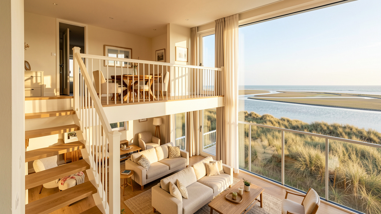 Duplex lumineux avec terrasse donnant sur la baie de Somme, adapté à une résidence secondaire et à la location saisonnière.