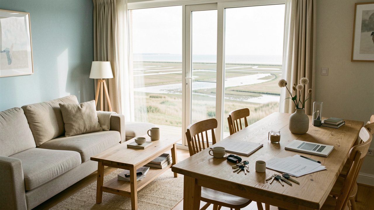 Appartement meublé lumineux avec vue sur la baie de Somme, évoquant un investissement locatif et une réflexion sur le régime fiscal.