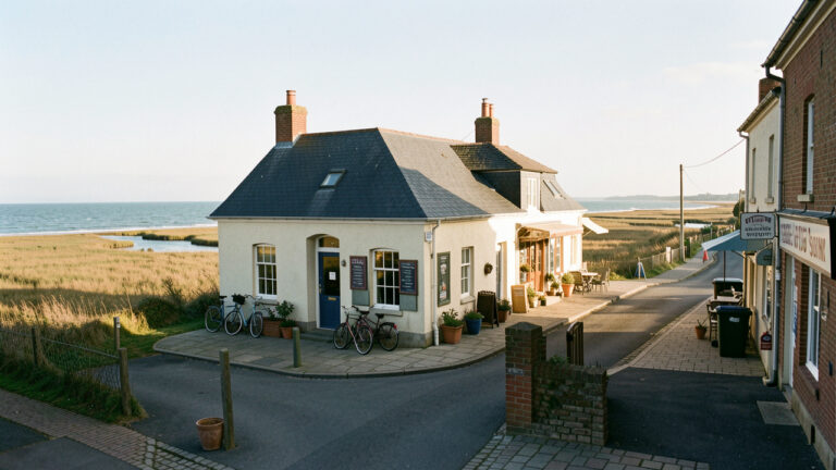 Façade d’un local commercial situé dans une rue pittoresque de la Baie de Somme, proche du littoral et des parcours touristiques.