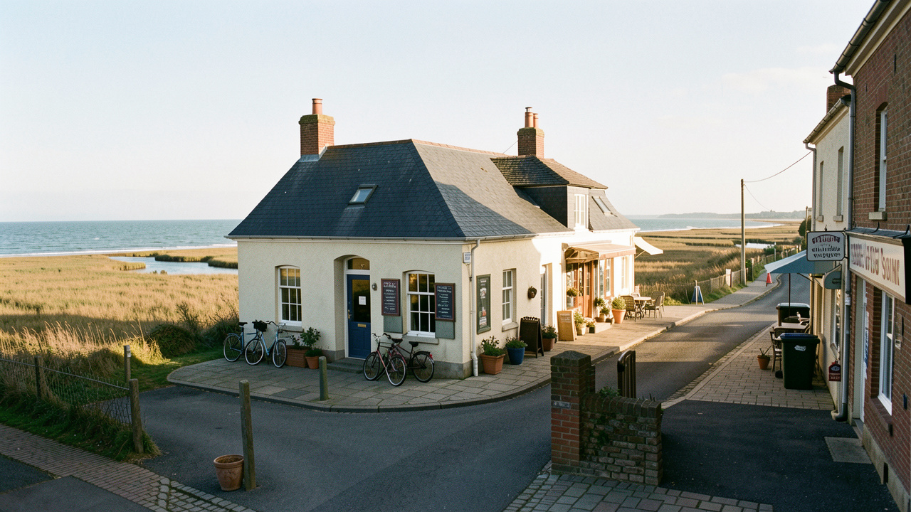 Façade d’un local commercial situé dans une rue pittoresque de la Baie de Somme, proche du littoral et des parcours touristiques.