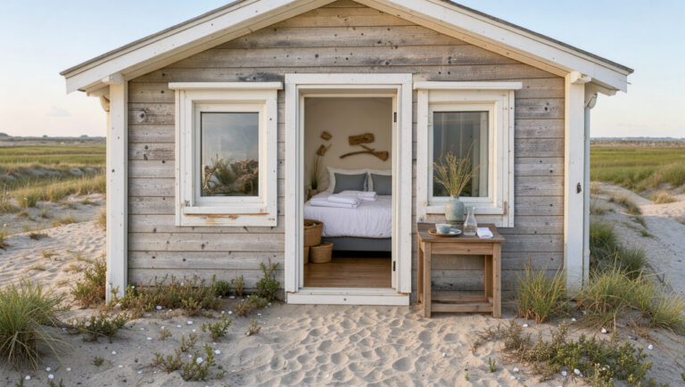 Intérieur accueillant d’une location saisonnière en Baie de Somme, préparé avec soin et ouvert sur un paysage de dunes et de marais.