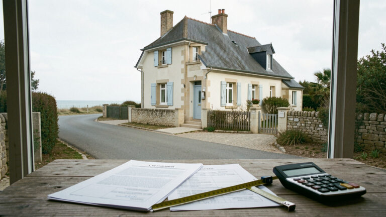 Maison côtière à Cayeux-sur-Mer avec des documents et des outils évoquant l’estimation de sa valeur immobilière.